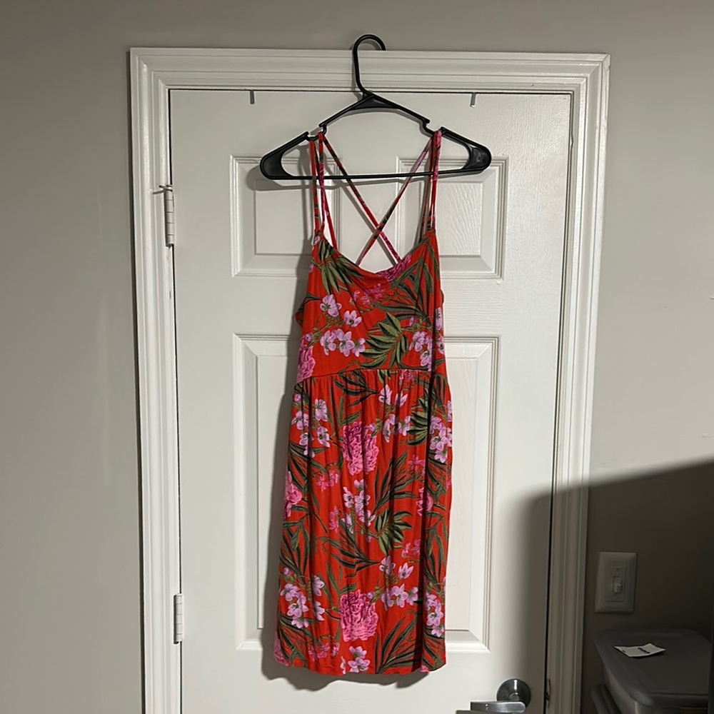 Old Navy orange Dress with Pink Floral Design w/pockets!